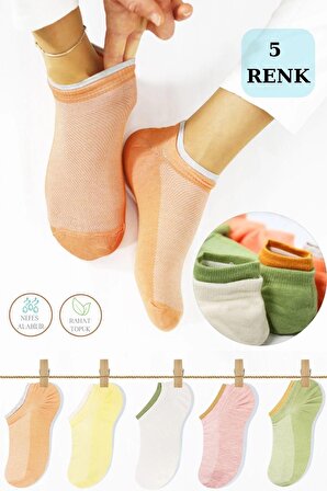 5'li Kadın Çorap Yazlık Comfort Çift Lastik Pamuklu Penye Patik Çorap