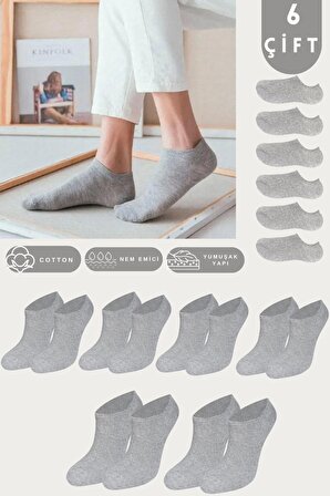 Kadın - Erkek Düz Desen (6 ÇİFT) Pamuklu Beden Mevsimlik Terletmez Görünmez Çorap