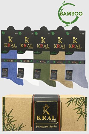 Bambu Erkek Çorap Klasik Soket Düz Uzun Yazlık Dikişsiz 5'li Kutulu Premium Set