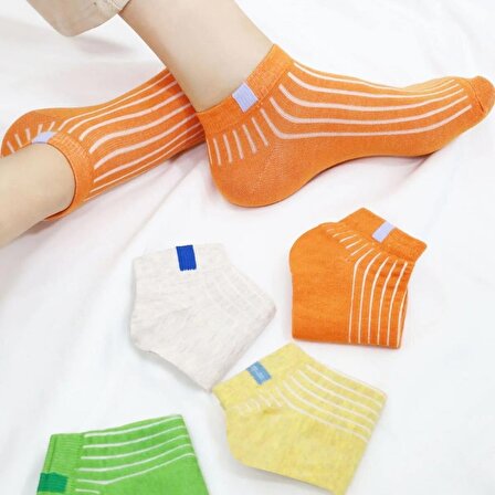 4 Çift Kadın Çorap Trend Derbili Desenli Kısa Yazlık Çorap