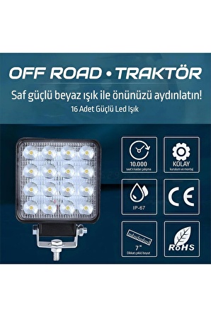 8 Adet OFF ROAD Beyaz Led Sis Farı Kare Çalışma Lambası 12/24V