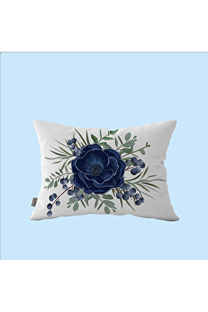 Beyaz Mavi Çiçek Desenli 6'lı Dijital Baskılı Kırlent - Yastık Kılıf Seti