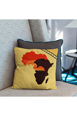 Afrika Temalı Fil Desenli Krem Turuncu Renklerde 4'lü Dijital Baskı Kırlent Kılıfları