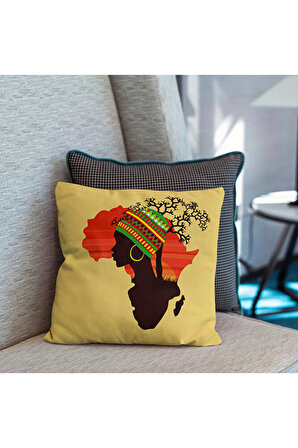 Afrika Temalı Fil Desenli Krem Turuncu Renklerde 4'lü Dijital Baskı Kırlent Kılıfları