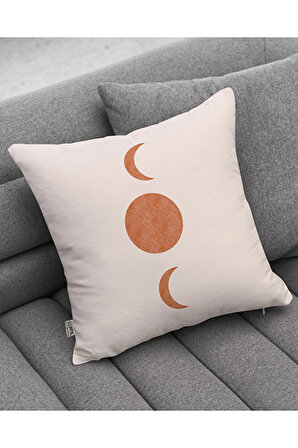 Pudra Zemin Moon With Sun Art Ay ve Güneş Dijital Baskılı Hediyelik Koltuk 4lü Kırlent Kılıfı Seti