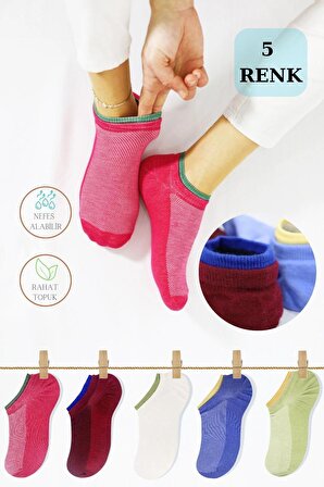 5'li Kadın Çorap Yazlık Comfort Çift Lastik Pamuklu Penye Patik Çorap