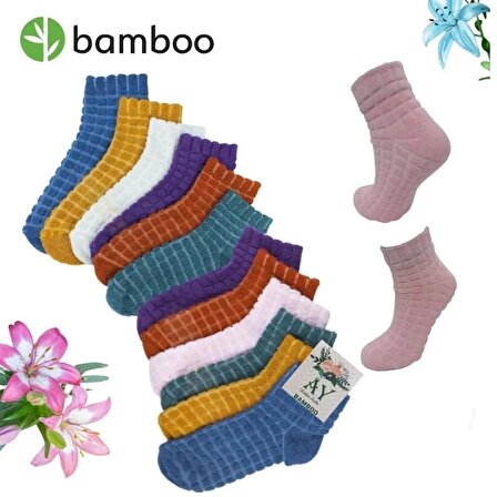 Kadın Kabartma Kışlık Ters Havlu 6 Çift Karma Renk Çorap Seti