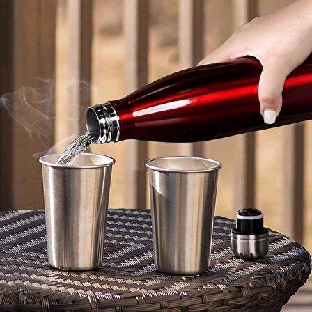 Paslanmaz Çelik Spor Vakum Termos Şişesi-Şarap Kırmızısı 500ML