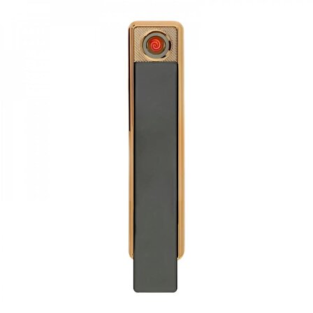 Kritik Ticaret Slim Şarjlı Metal Çakmak Şarjlı USB Dokunmatik Siyah Elektronik Çakmak Siyah Renk Altın Sarısı Çizgiler
