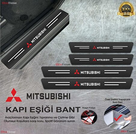 Mitsubishi Uyumlu Logolu Karbon Kapı Eşiği Koruyucu Bant Folyo 4'lü Set