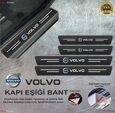 Volvo Logolu Karbon Kapı Eşiği Koruyucu Bant Folyo 4'lü Set
