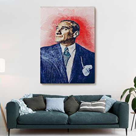 Mustafa Kemal Atatürk'ün Yağlıboya Görünümlü Portre Çizimi Dekoratif Kanvas Tablo-DD-81