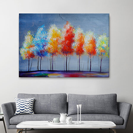Renkli Ağaçlar Yağlıboya Görünüm Dekoratif Kanvas Duvar Tablosu-3656