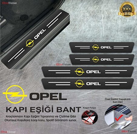 Opel Logolu Karbon Kapı Eşiği Koruyucu Bant Folyo 4'lü Set