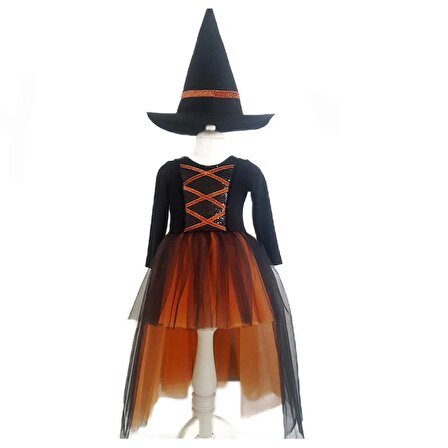 Kız Çocuk Cadı Kostümü Turuncu