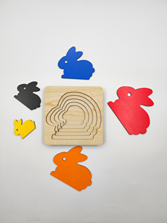 Montessori Katmanlı Puzzle, Tak-Çıkar, Eğitici Puzzle (Tavşan)