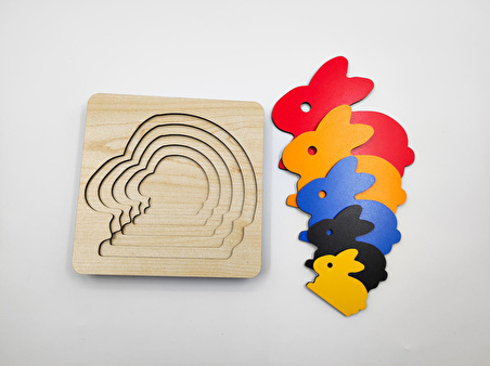 Montessori Katmanlı Puzzle, Tak-Çıkar, Eğitici Puzzle (Tavşan)