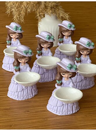 Lokumcu şapkalı Kız Kahve Yanı Sunumluk Lokumluk Şekerlik 6 Lı Lila