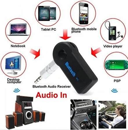 QASUL Tüm Telefonlara Uyumlu Aux Bluetooth Araç Kiti Oto Teyp Bağlantı Ses Aktarım Cihazı