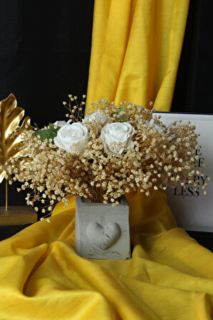 Çiçek Taş Gümüş Gölgeli Saksı  5 Adet Pembe Kırmızı &amp; 25 Başlıklı Papatyalar