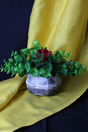 Saksı Rose Gölgeli Saksı Özel Model Beyaz Güller 6 Adet Yapay Yeşilliklerle Çevrili