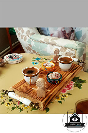 Kahve Sunum Tepsisi -çay Kahve- Rustik Keyifzade - Porselen Kulp - Birliktelik Temalı Sunum Tepsi