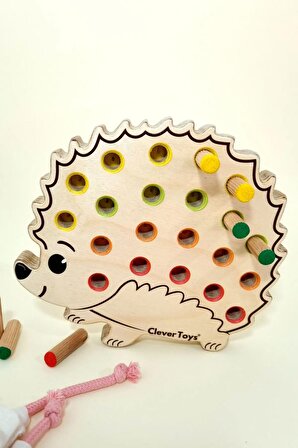 Tak Çıkar Renkli Ahşap Kirpi Oyuncak - Montessori Eğitici Ahşap Oyuncak – İnce Motor Becerileri