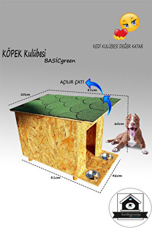 Köpek Kulübesi Basicgreen - Çatı Kaplamalı - Kedi Evi Mama Kabı Hediyeli