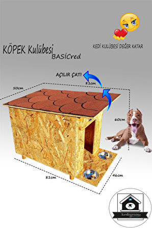 Köpek Kulübesi Basicred - Çatı Kaplamalı - Kedi Evi Mama Kabı Hediyeli