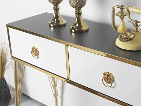 Kar mobilya Luxury Gold Dresuar 2 Çekmeceli Antrasit Gold Dresuar Metal Ayaklı