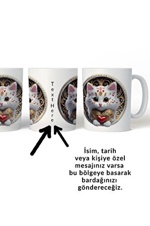 Kedi İllüstrasyonlu Seramik Kupa - Günlük Canlılık Dokunuşu