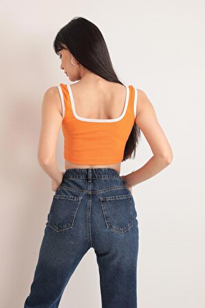 Kaşkorse Kumaş Kadın Crop-Oranj