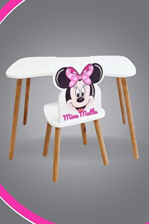 Çocuk Masa Sandalye Takımı 1 Masa 1 Sandalye Takımı 4-12 Yaş Minine Mouse