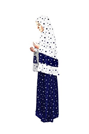 Lacivert  Renk Yetişkin Kadın Namaz Elbisesi Yıldız Baskılı 956K