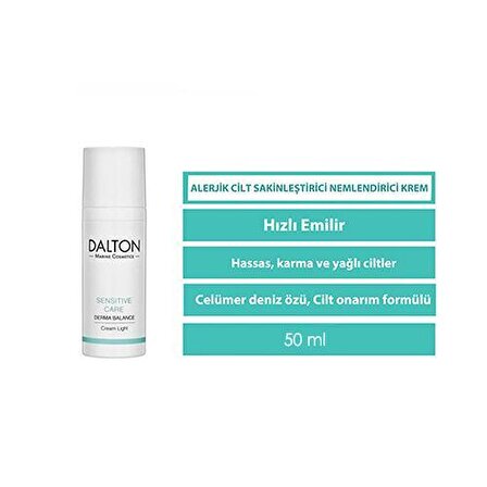Dalton Marine Cosmetics Sensitive Care Hassas Ciltler İçin E Vitaminli Su Bazlı Yağsız Yatıştırıcı Yüz Bakım Kremi 50 ml