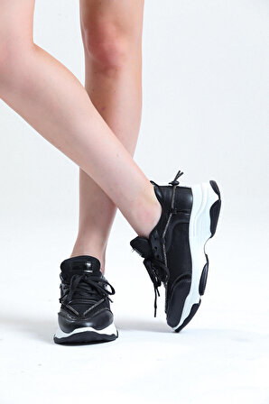 Kadın Siyah Taşlı Rahat Kalıp Spor Ayakkabı LDY-2049