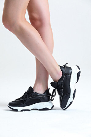 Kadın Siyah Taşlı Rahat Kalıp Spor Ayakkabı LDY-2049