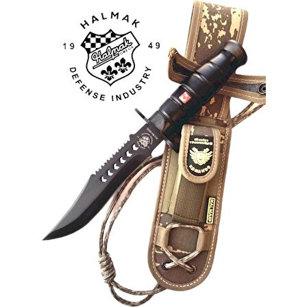Halmak Siyah Tırtıklı Oluklu Komando Bıçağı 30 cm - Kamuflaj Kılıflı