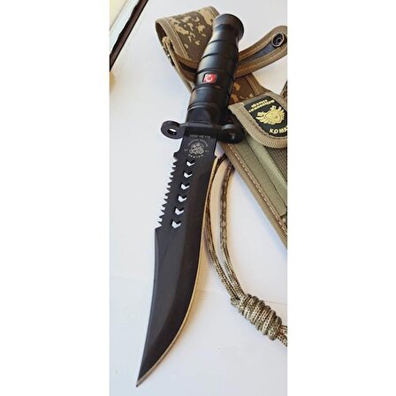 Halmak Siyah Tırtıklı Oluklu Komando Bıçağı 30 cm - Kamuflaj Kılıflı
