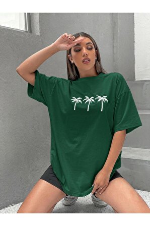 Unisex Palmiye Ağacı Baskılı Tshirt