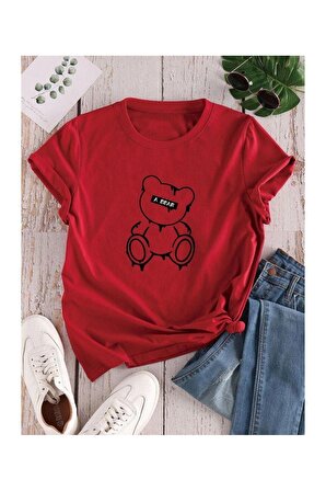Unisex Red Bear Baskılı Tshirt
