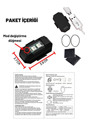 6 Adet Şarjlı Mini Led Işık/ Motor Güvenlik Çakar Led/ Drone Işığı/ Anti Çarpışma Uyarı Işığı