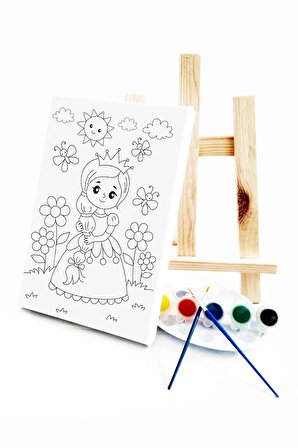 Rapunzel Çocuk Ressam Seti - 20 x 30 cm Önçizimli Tuval, 2 Adet Fırça, Palet, Boyalar ve Şövale