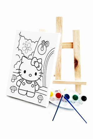 Hola Kita Çocuk Ressam Seti - 20 x 30 cm Önçizimli Tuval, 2 Adet Fırça, Palet, Boyalar ve Şövale