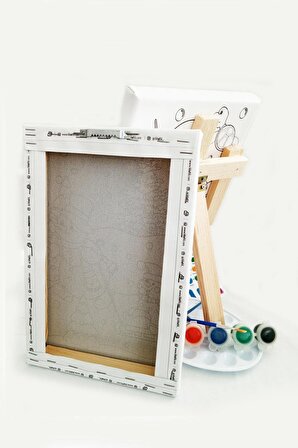 Hola Kita Çocuk Ressam Seti - 20 x 30 cm Önçizimli Tuval, 2 Adet Fırça, Palet, Boyalar ve Şövale