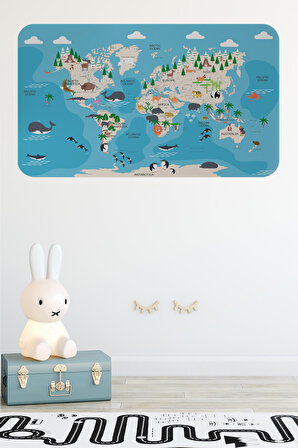 LilaFil Eğitici Dünya Haritası Dünya Atlası Çocuk Ve Bebek Odası Duvar Sticker 