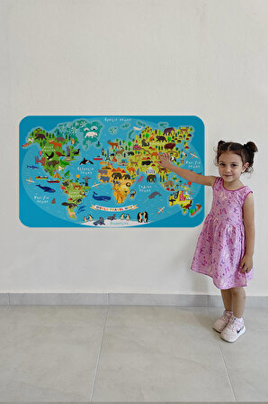 LilaFil Eğitici Dünya Haritası Dünya Atlası Çocuk Ve Bebek Odası Duvar Sticker 