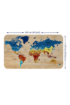 LilaFil Ahşap Görünümlü Eğitici Detaylı Atlası Dekoratif Dünya Haritası Duvar Sticker 