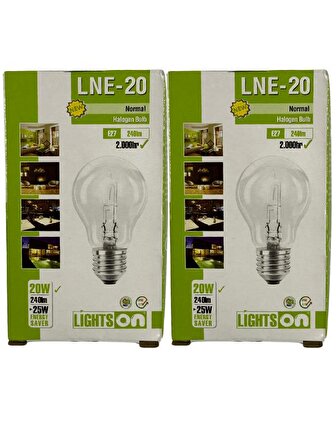 Lightson 20W (25W) Sarı Işık E27 Duylu Eski Tip Halojen Ampul (2 Adet)