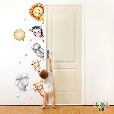 Renkli Hayvanlar Kapı Kenarı Çocuk Odası Duvar Sticker